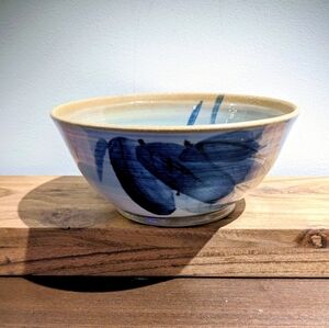 Signed Studio Pottery Stoneware Bowl | Blue Brushwork